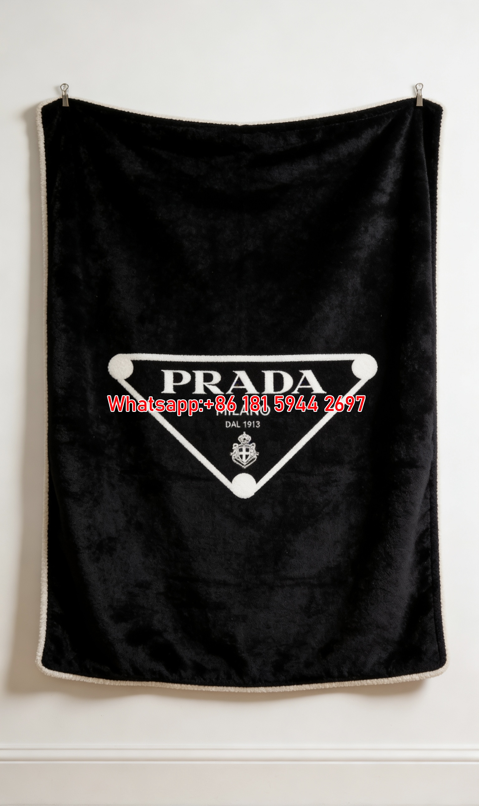 Prada Milano Dal 1913 Black White Flannel Throw Blanket Luxury Designer Printed Sofa Cover Blanket IMG_2653